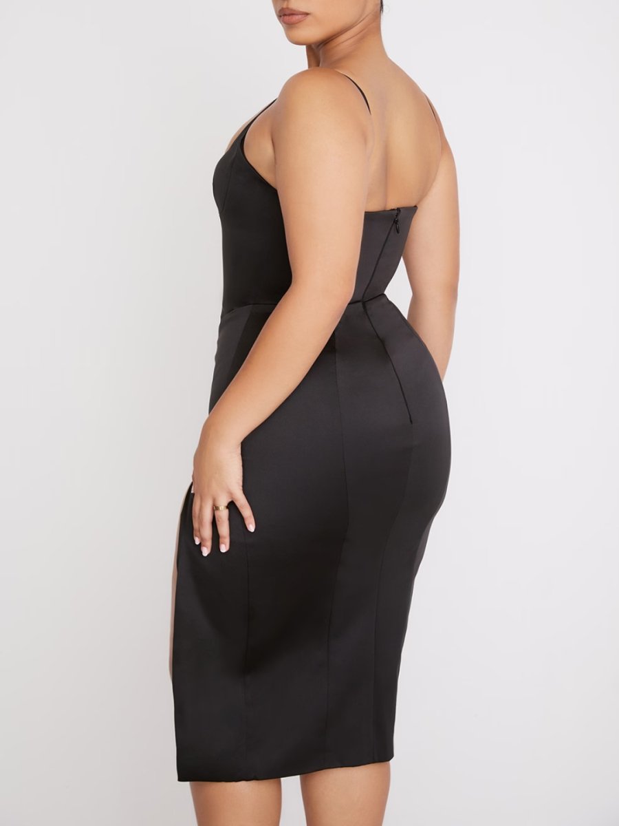 Black Satin Midi Dress - Lindsey