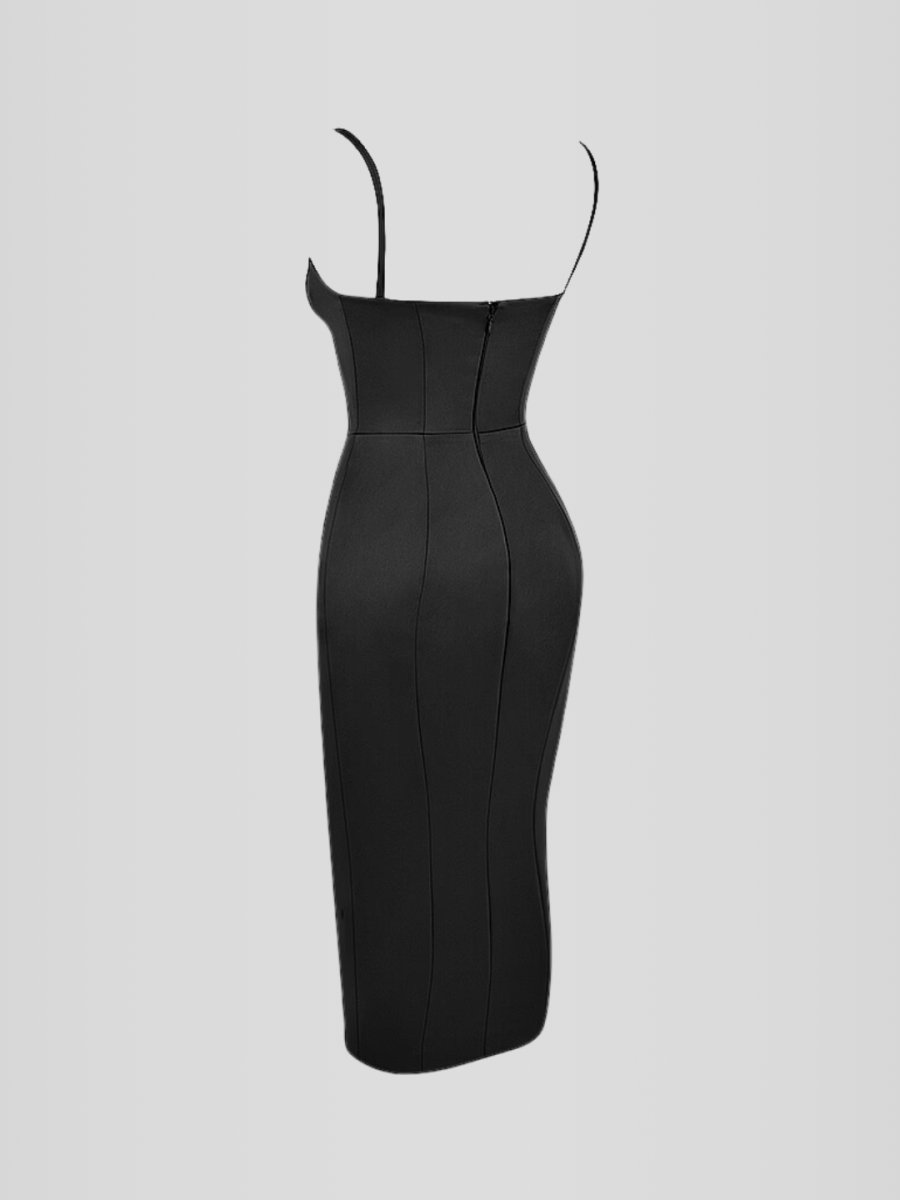 Black Satin Midi Dress - Lindsey