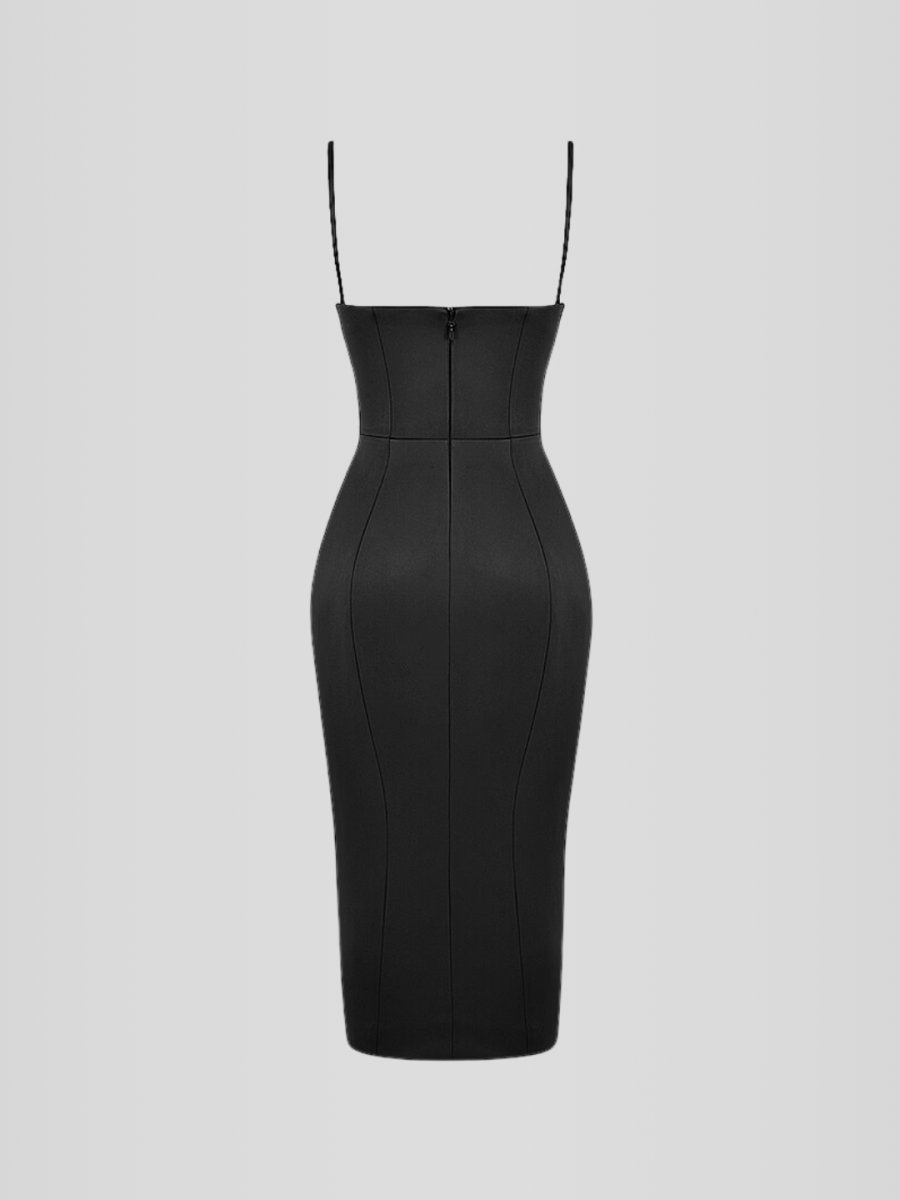 Black Satin Midi Dress - Lindsey