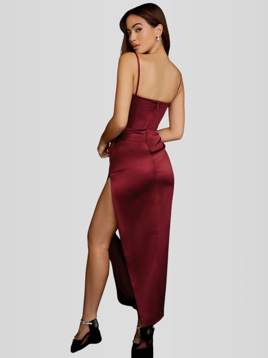Long Satin Shaping Dress - Jade Model