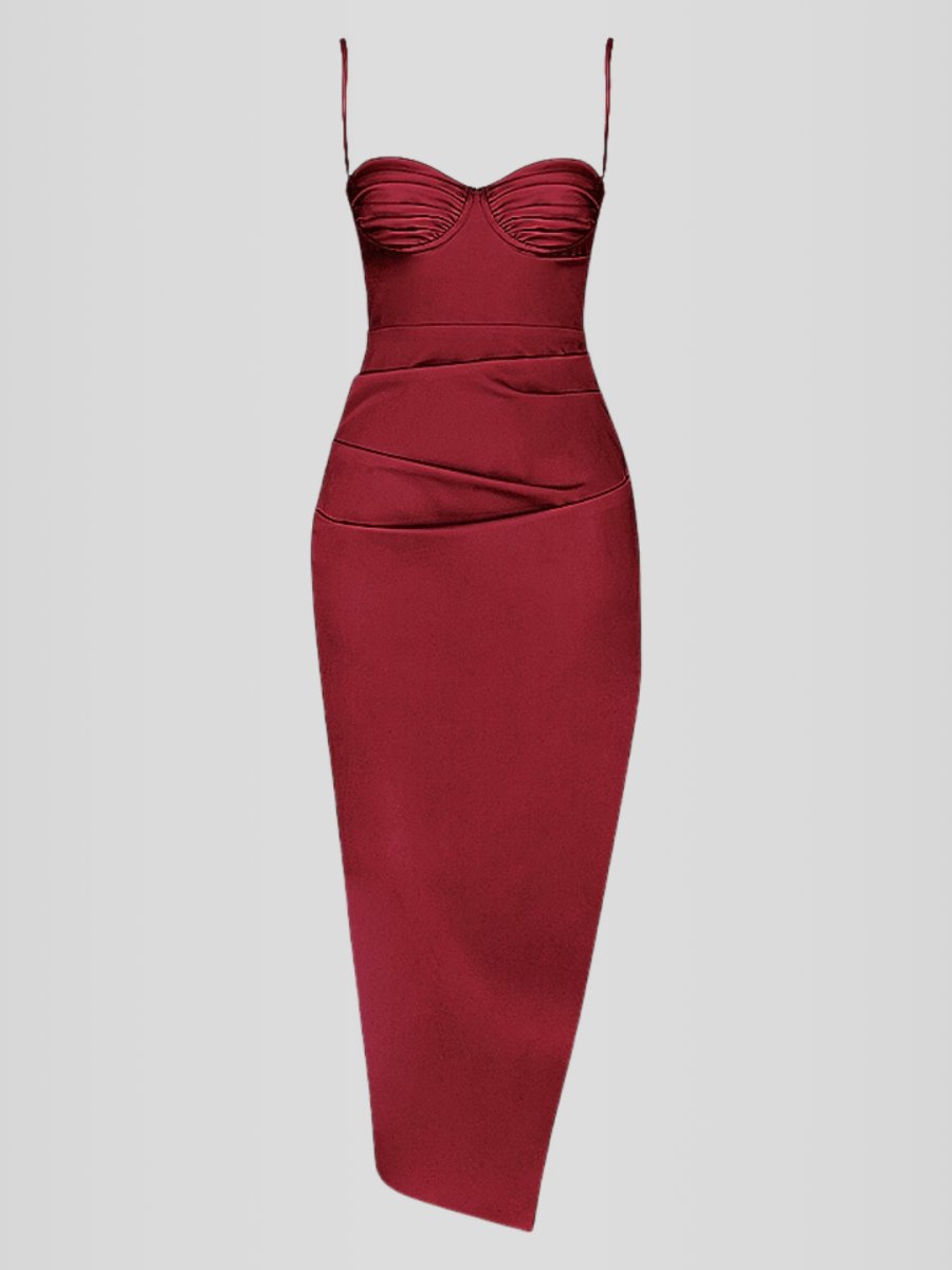 Long Satin Shaping Dress - Jade Model