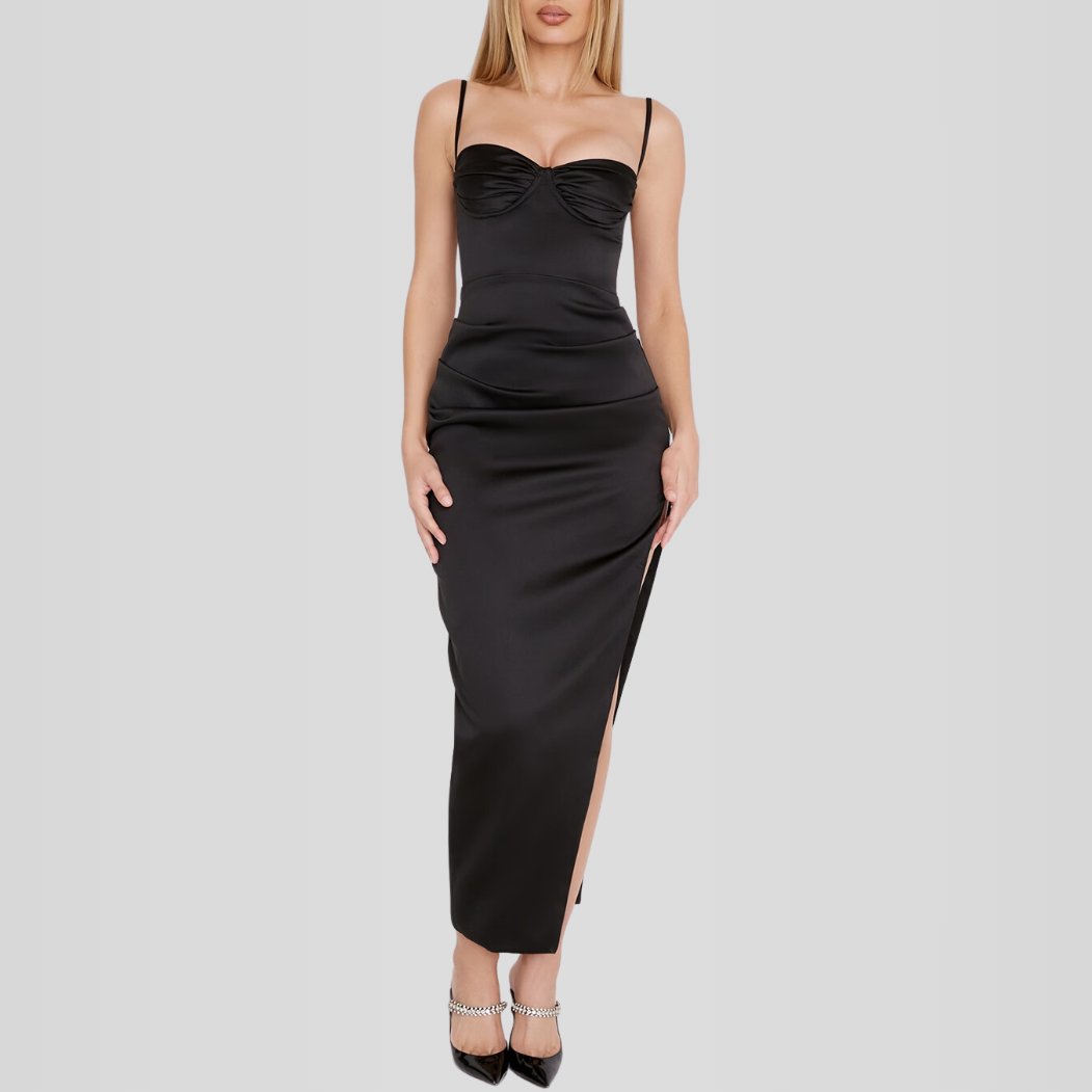 Long Satin Shaping Dress - Jade Model