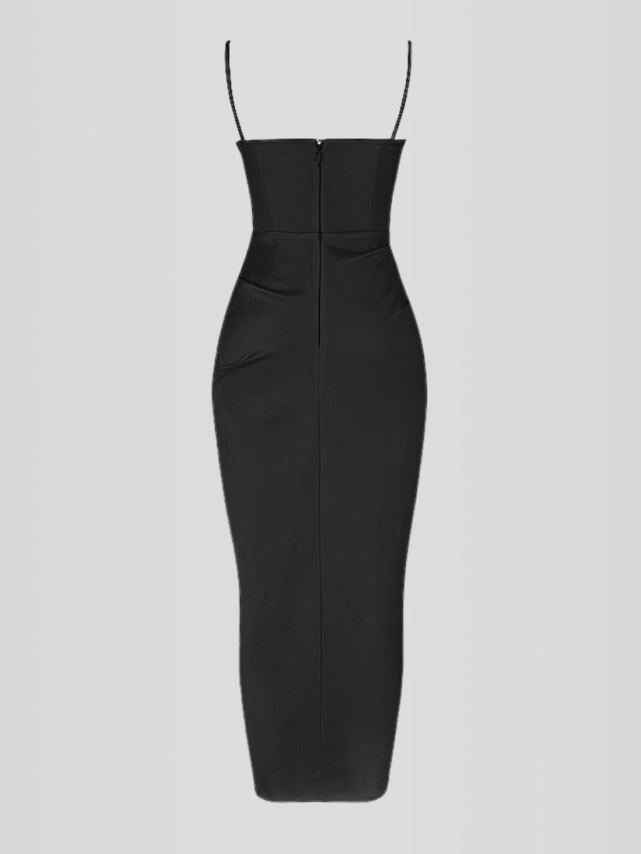 Long Satin Shaping Dress - Jade Model