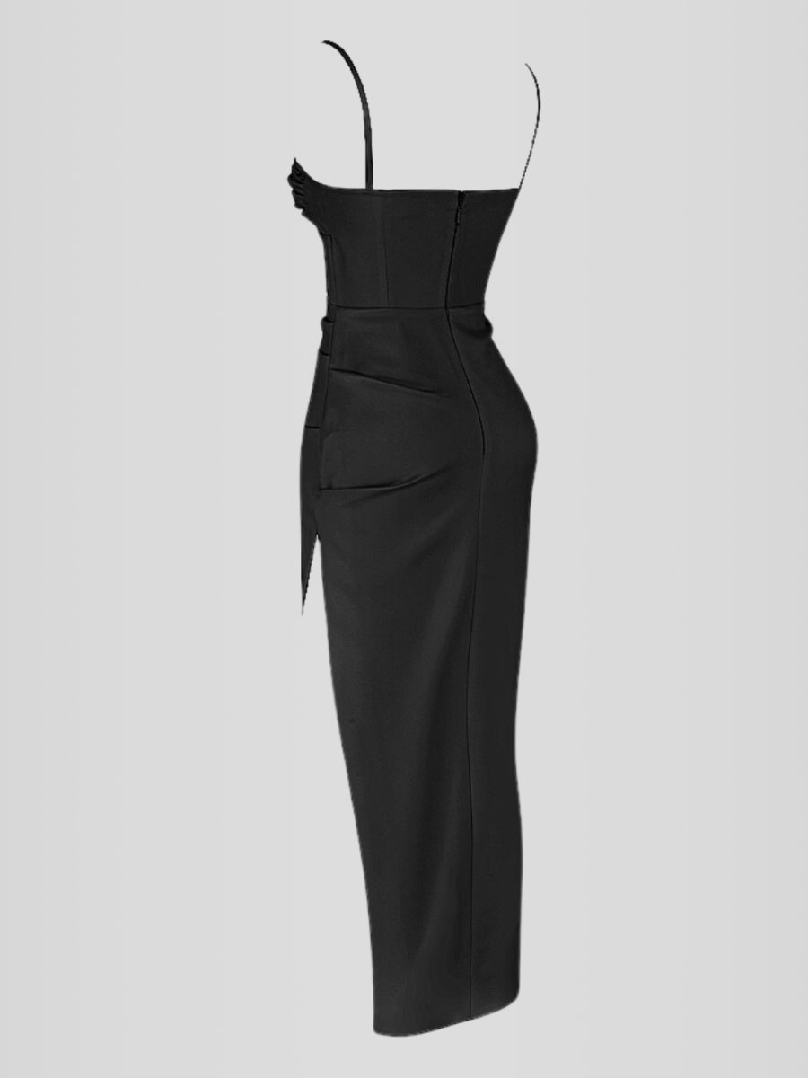Long Satin Shaping Dress - Jade Model