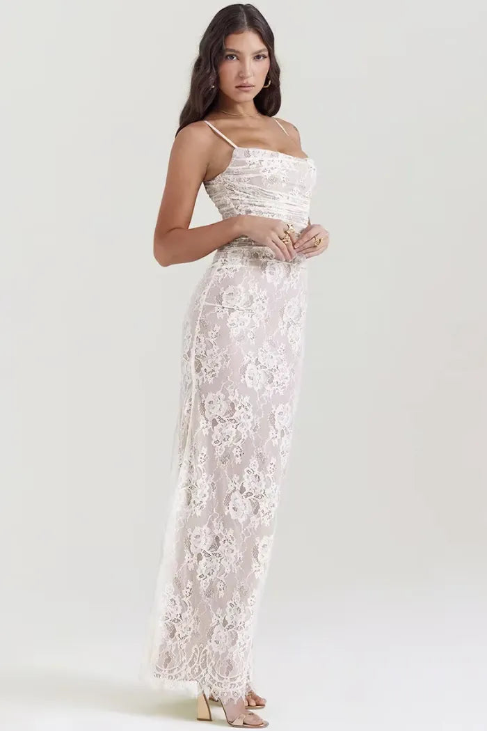 Long white lace dress with corset – Elegance for civil wedding or gala