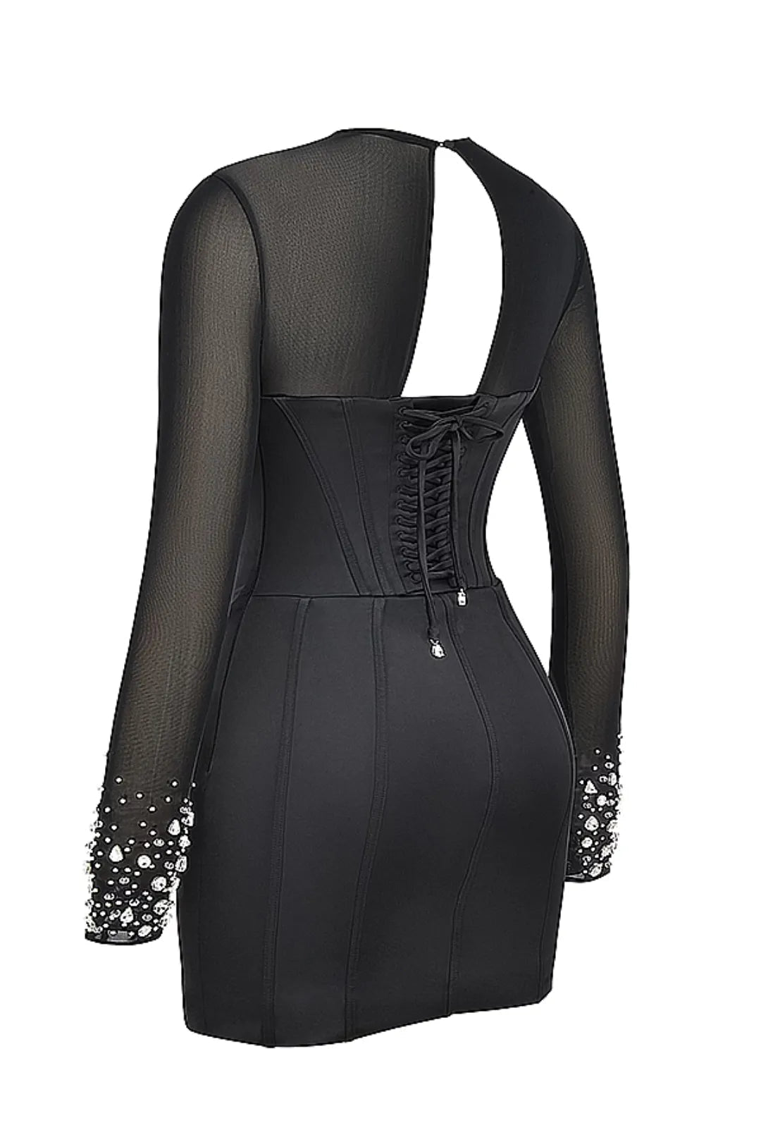 Short Black Shaping Dress with Reflective Crystals - Anastasia Model