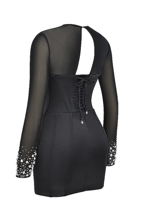 Short Black Shaping Dress with Reflective Crystals - Anastasia Model