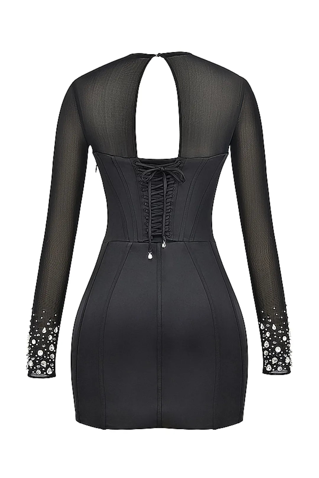 Short Black Shaping Dress with Reflective Crystals - Anastasia Model