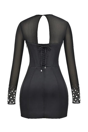 Short Black Shaping Dress with Reflective Crystals - Anastasia Model