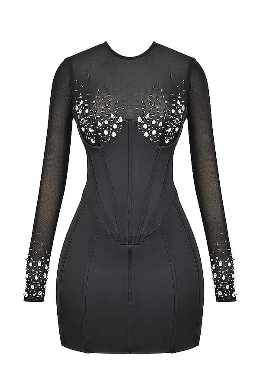 Short Black Shaping Dress with Reflective Crystals - Anastasia Model