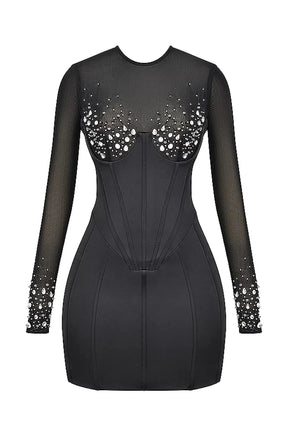 Short Black Shaping Dress with Reflective Crystals - Anastasia Model