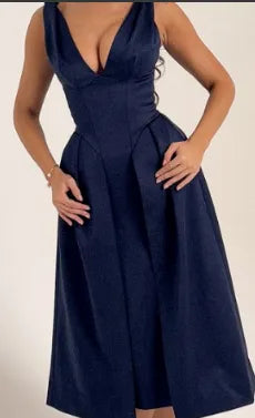 Peach Satin Pleated Midi Dress