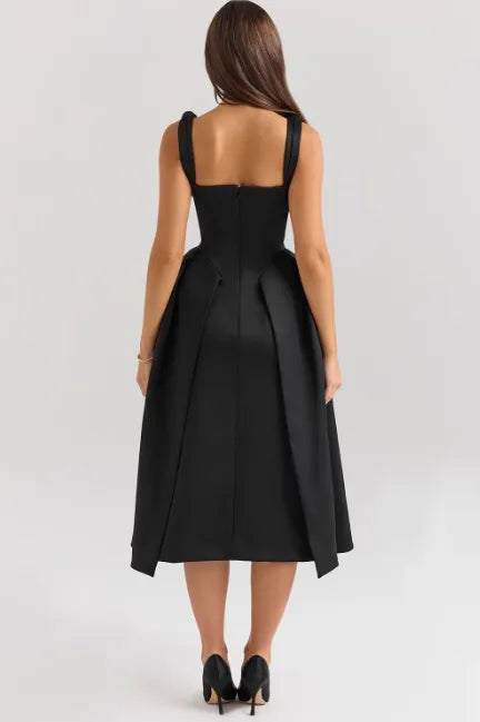 Peach Satin Pleated Midi Dress