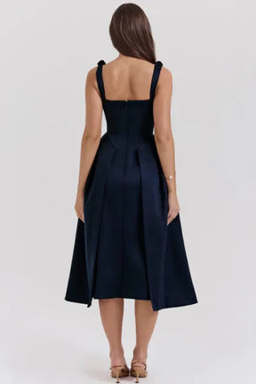 Peach Satin Pleated Midi Dress
