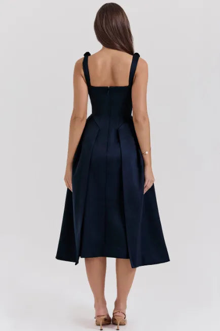 Peach Satin Pleated Midi Dress