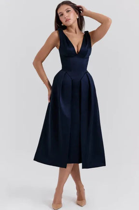 Peach Satin Pleated Midi Dress