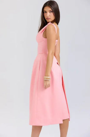 Peach Satin Pleated Midi Dress