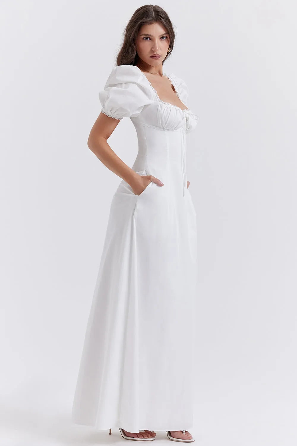 Long White Cotton Dress - Luna Belle