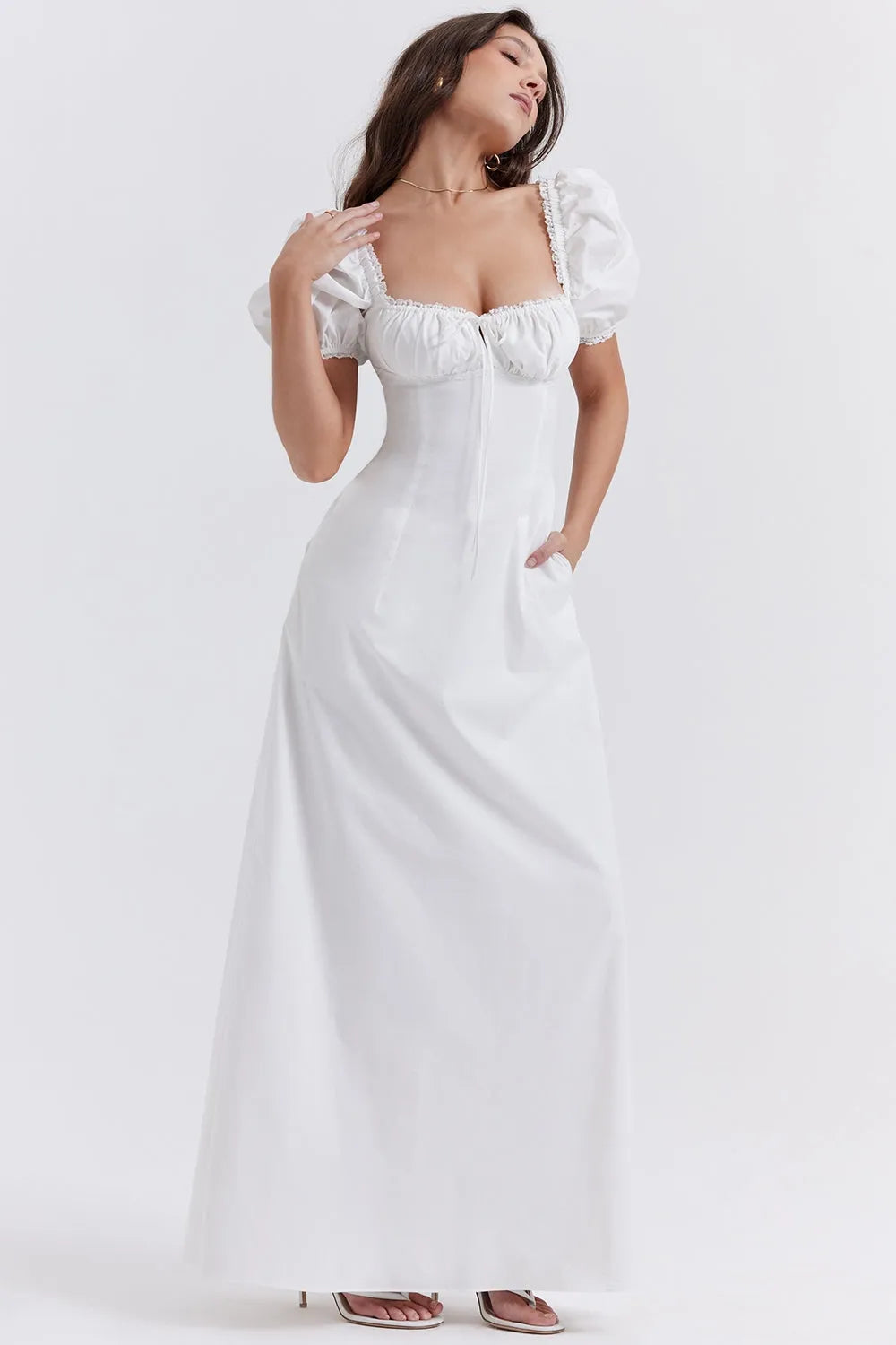 Long White Cotton Dress - Luna Belle