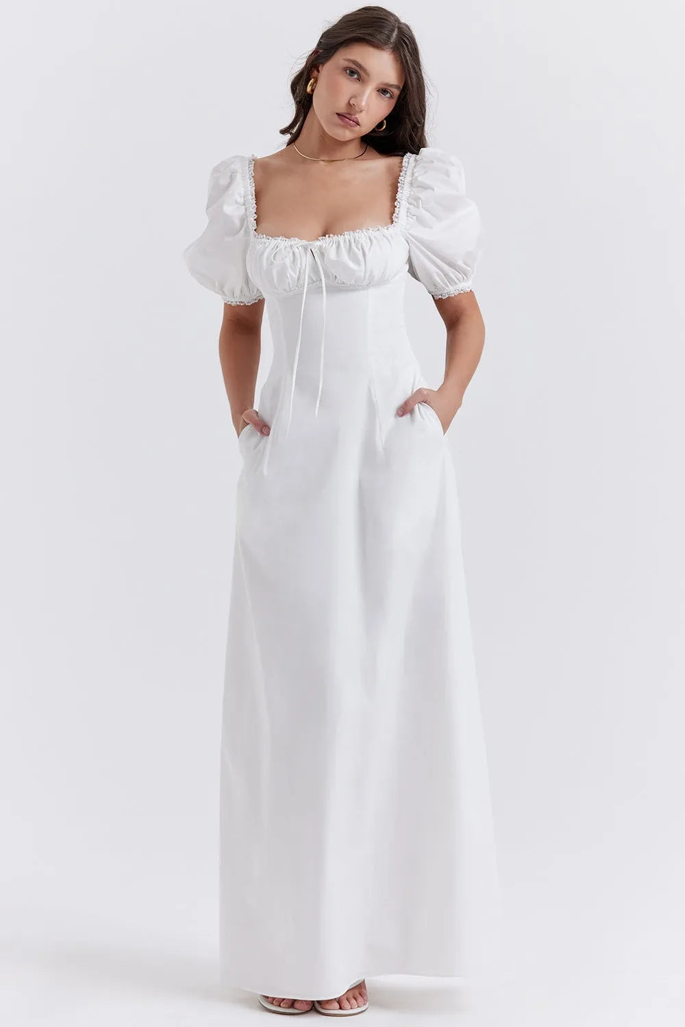 Long White Cotton Dress - Luna Belle