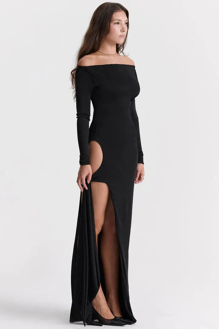 Long Black Dress with Cutouts - Luiza
