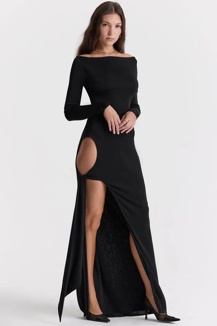 Long Black Dress with Cutouts - Luiza