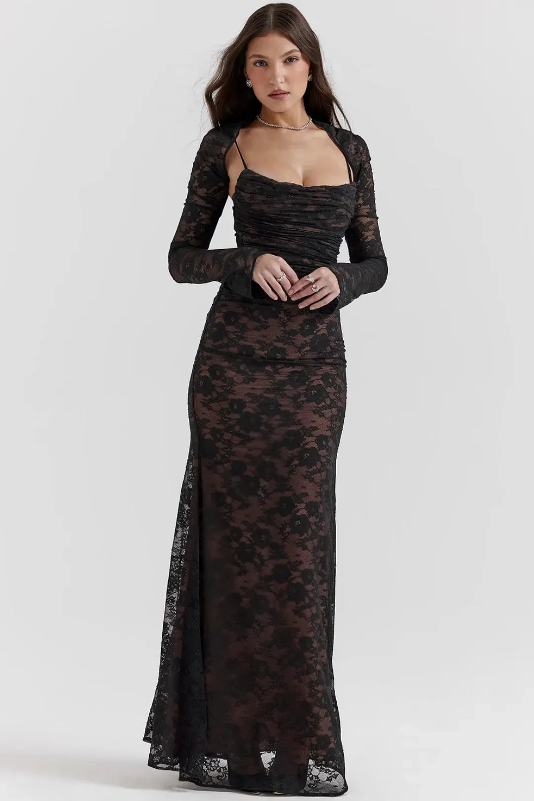 Long Black Lace Shaping Dress