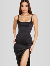 Black Satin Midi Dress - Lindsey