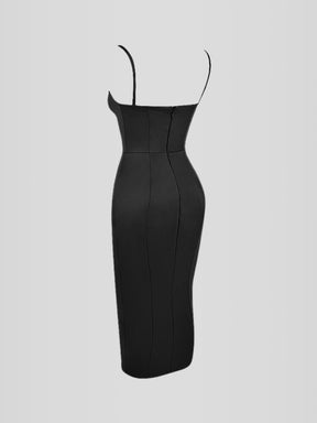 Black Satin Midi Dress - Lindsey