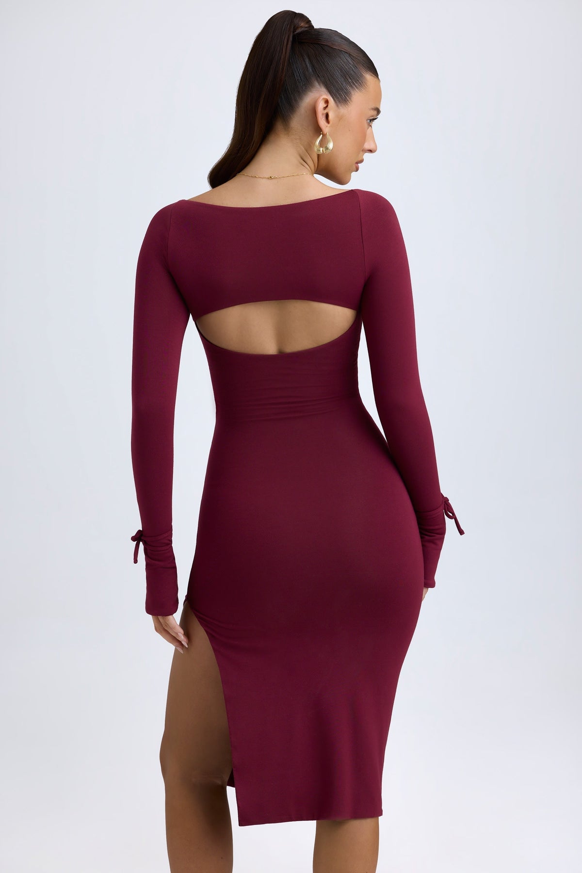 Wine Midi Dress with Square V-Neck