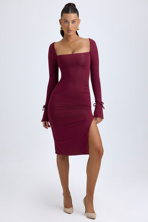 Wine Midi Dress with Square V-Neck