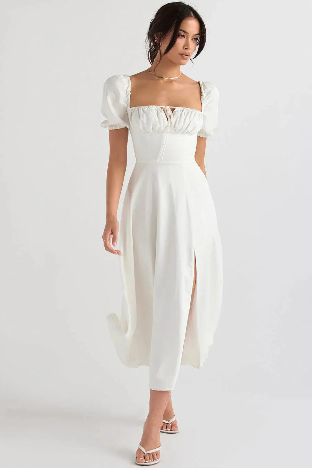 Mid-Length Dress with Adjustable Bow - Bella Fiore