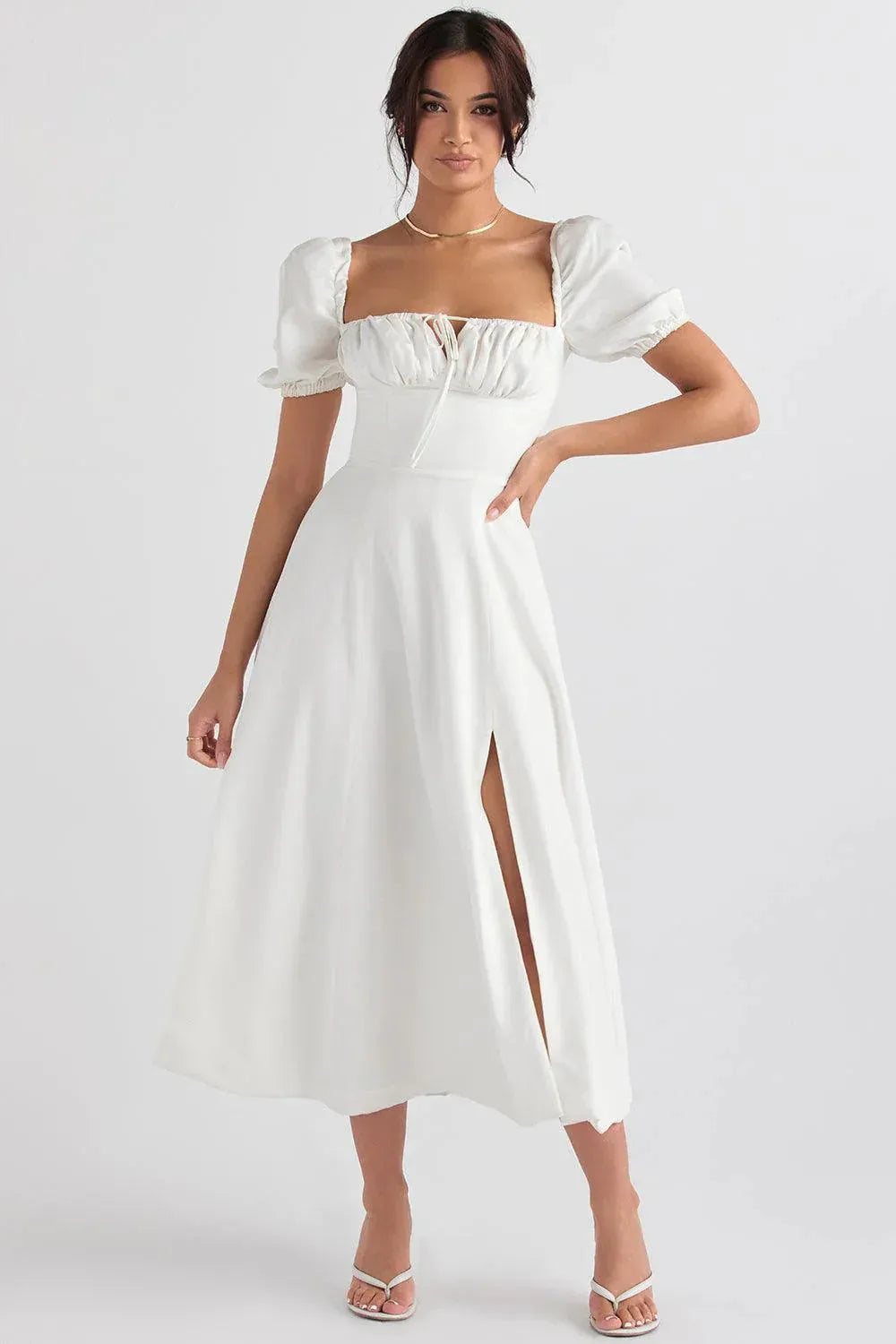 Mid-Length Dress with Adjustable Bow - Bella Fiore