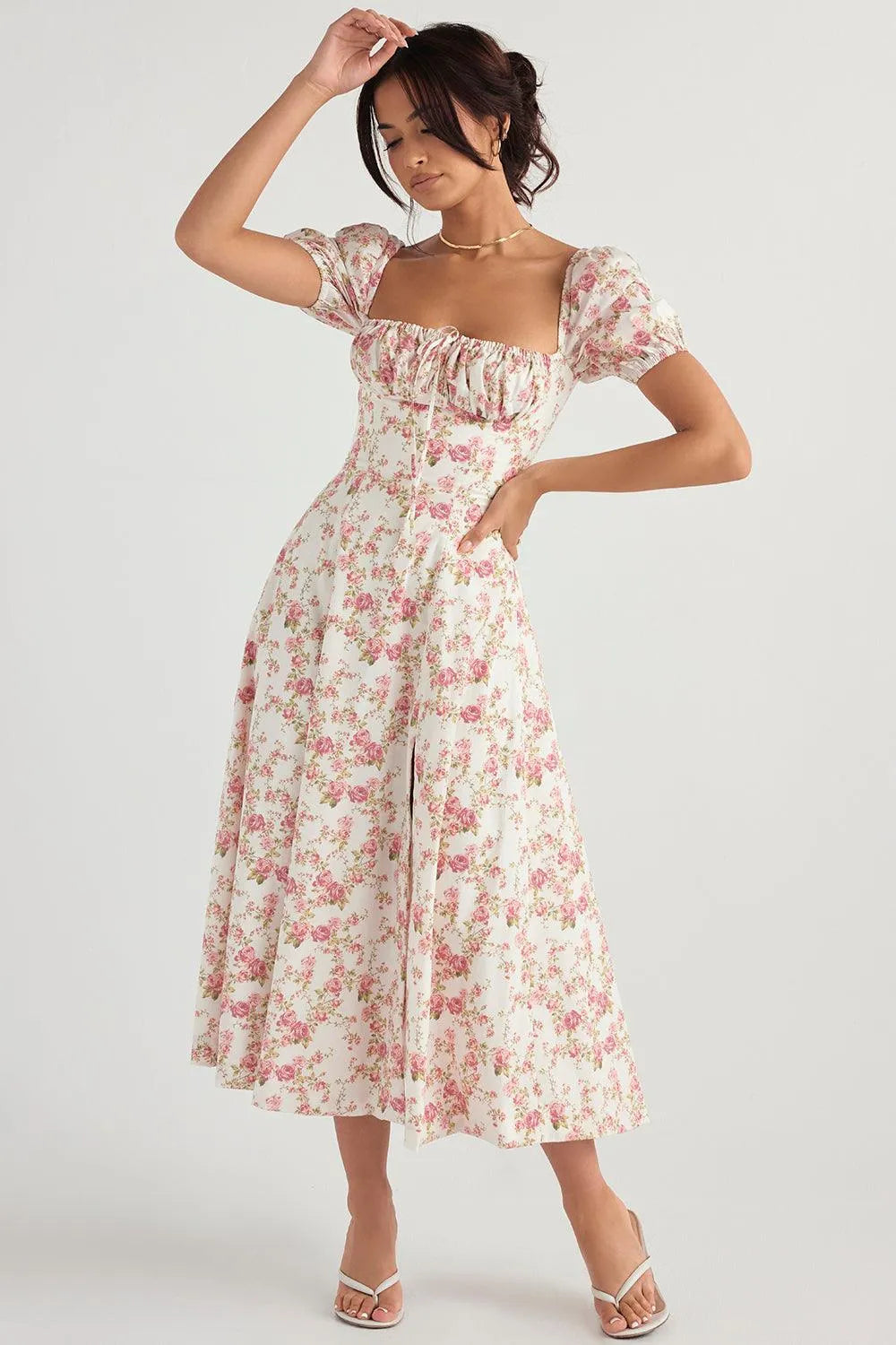 Mid-Length Dress with Adjustable Bow - Bella Fiore