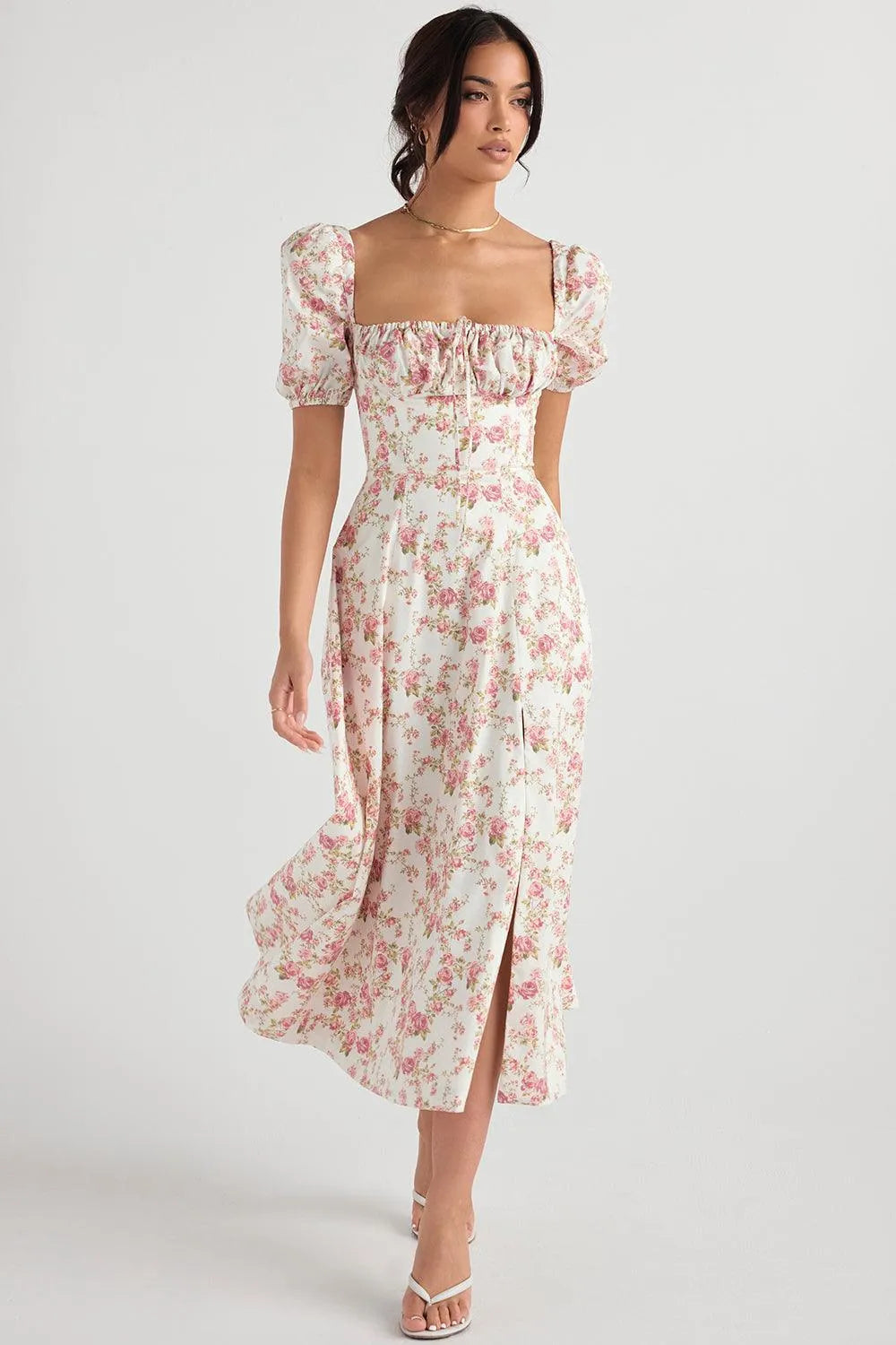 Mid-Length Dress with Adjustable Bow - Bella Fiore