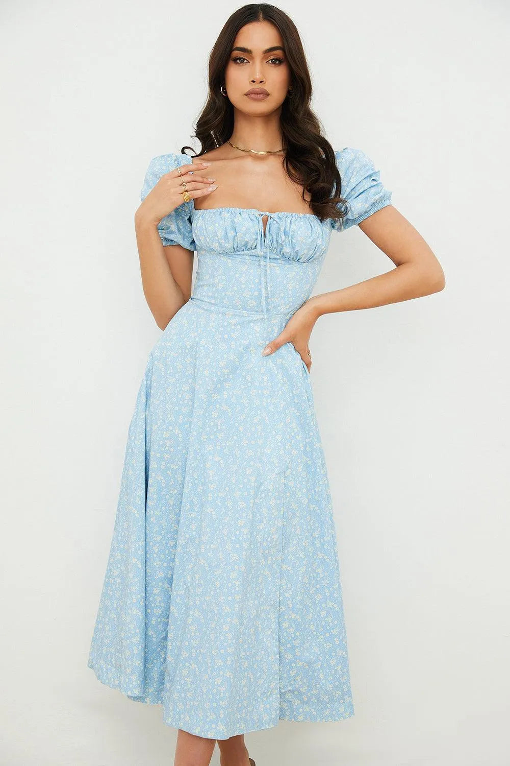 Mid-Length Dress with Adjustable Bow - Bella Fiore