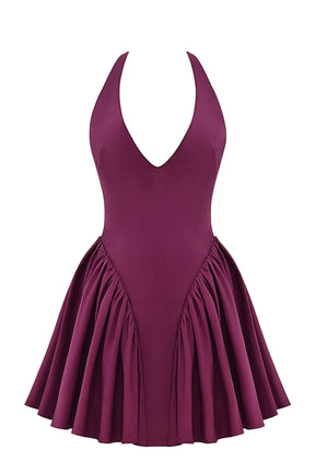 Short Shaping Dress with Straps in Wine Color Georginna Model