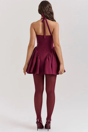 Short Shaping Dress with Straps in Wine Color Georginna Model