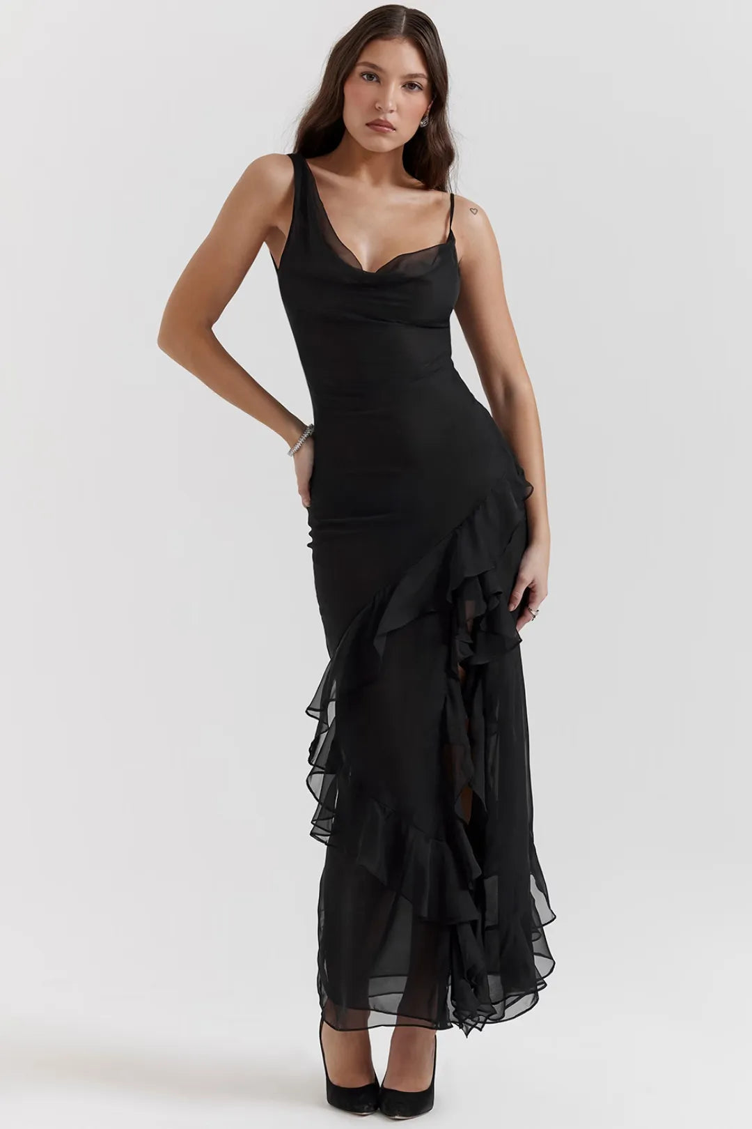 Long Black Dress Model Meredith - Chiffon