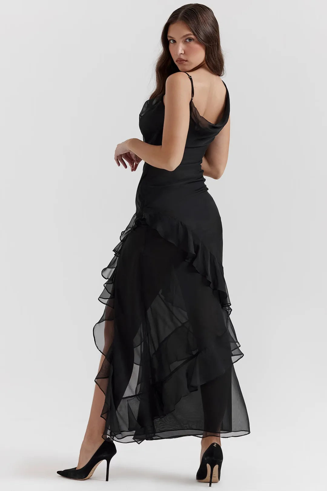 Long Black Dress Model Meredith - Chiffon