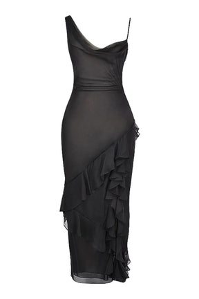 Long Black Dress Model Meredith - Chiffon