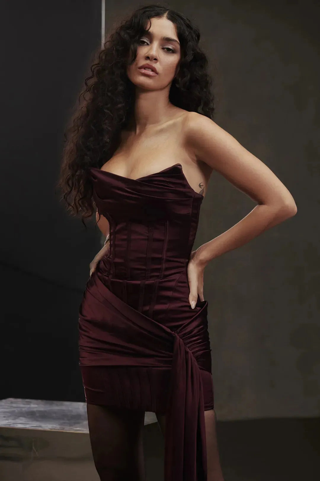 Short Satin Shaping Dress Cherry Model Loubella