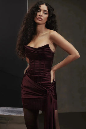 Short Satin Shaping Dress Cherry Model Loubella