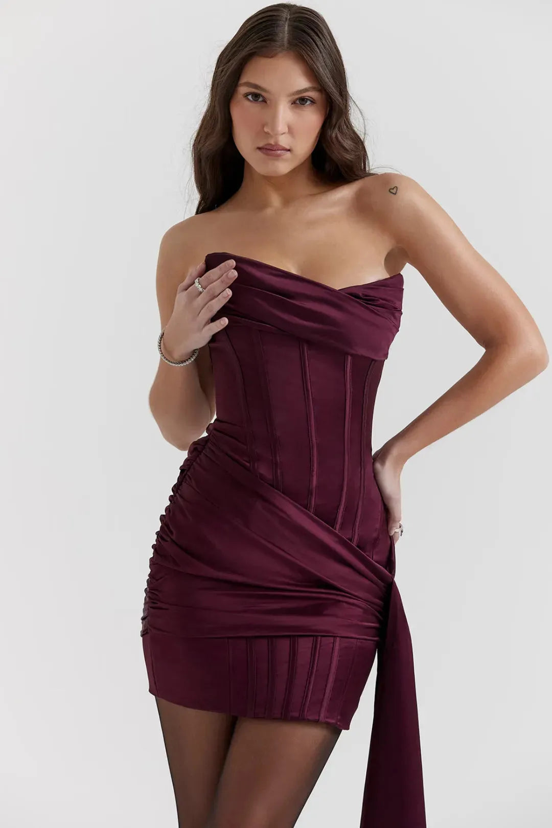 Short Satin Shaping Dress Cherry Model Loubella