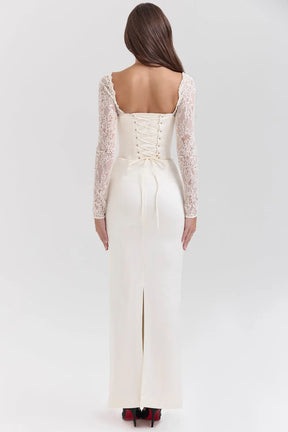 Long White Satin Dress with Lace – Second Bridal Dress