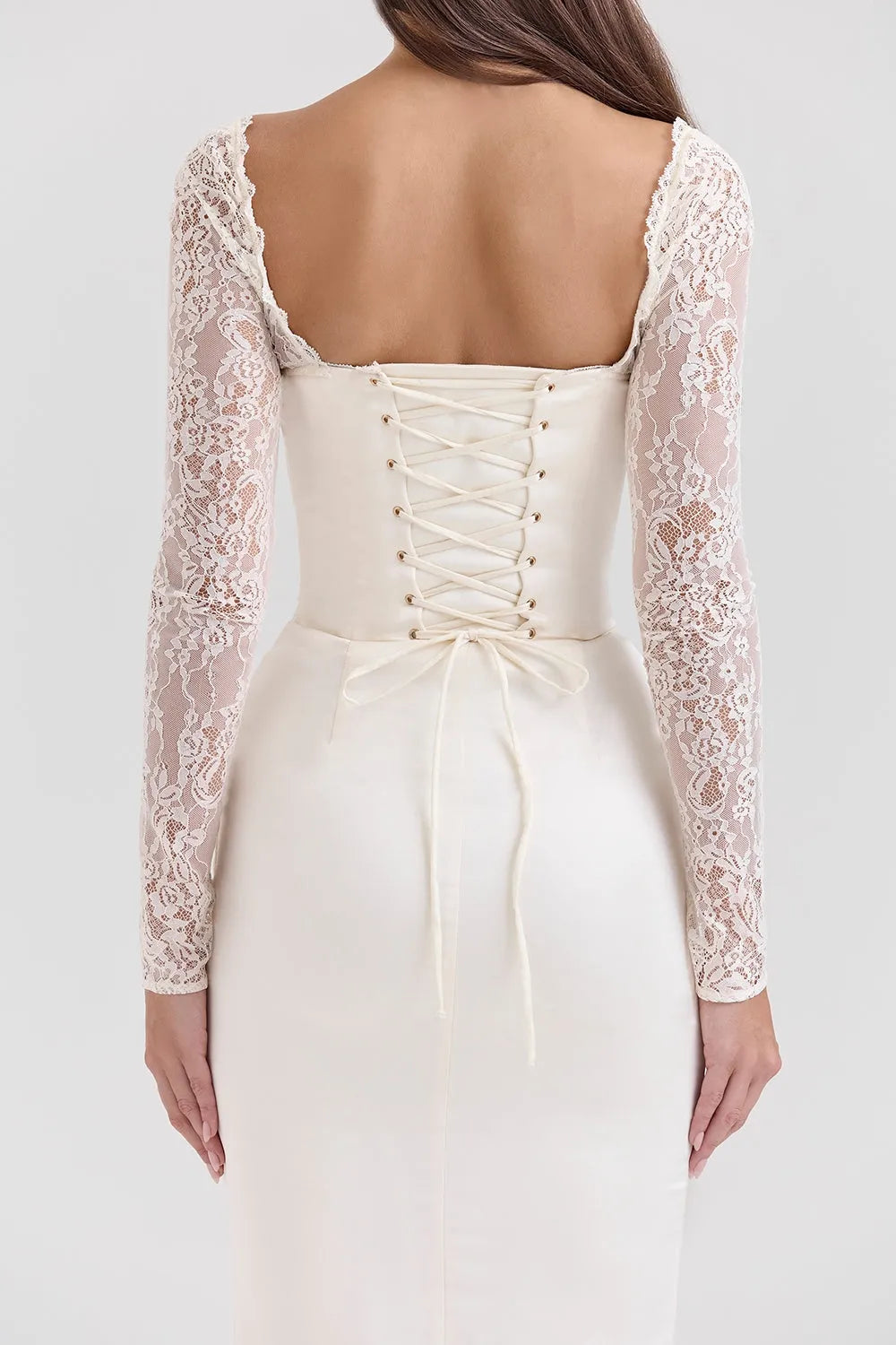 Long White Satin Dress with Lace – Second Bridal Dress