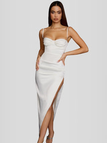 Long Satin Shaping Dress - Jade Model