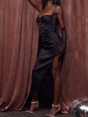 Long Satin Shaping Dress - Jade Model