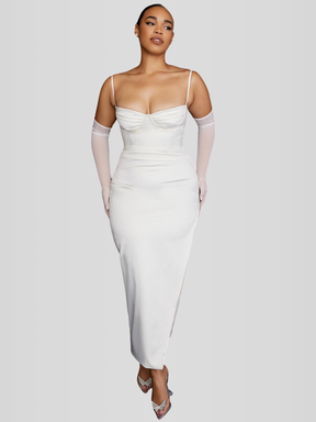 Long Satin Shaping Dress - Jade Model