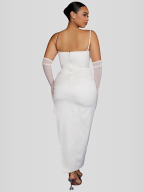 Long Satin Shaping Dress - Jade Model